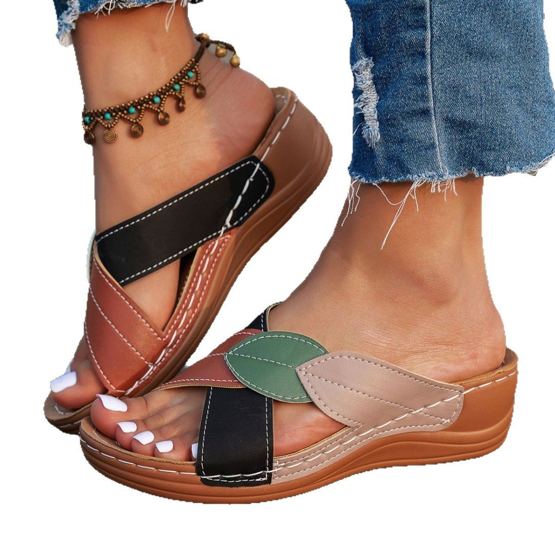 Damen Riemensandalen mit komfortablem Fußbett und modischem Blattdesign EB
