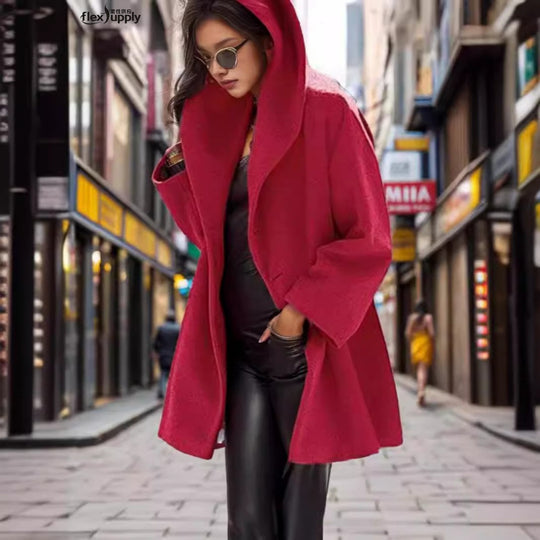 Damen nan weitgeschnittener Wollmixmantel mit weitem Schalkragen und A-Linien-Schnitt EB