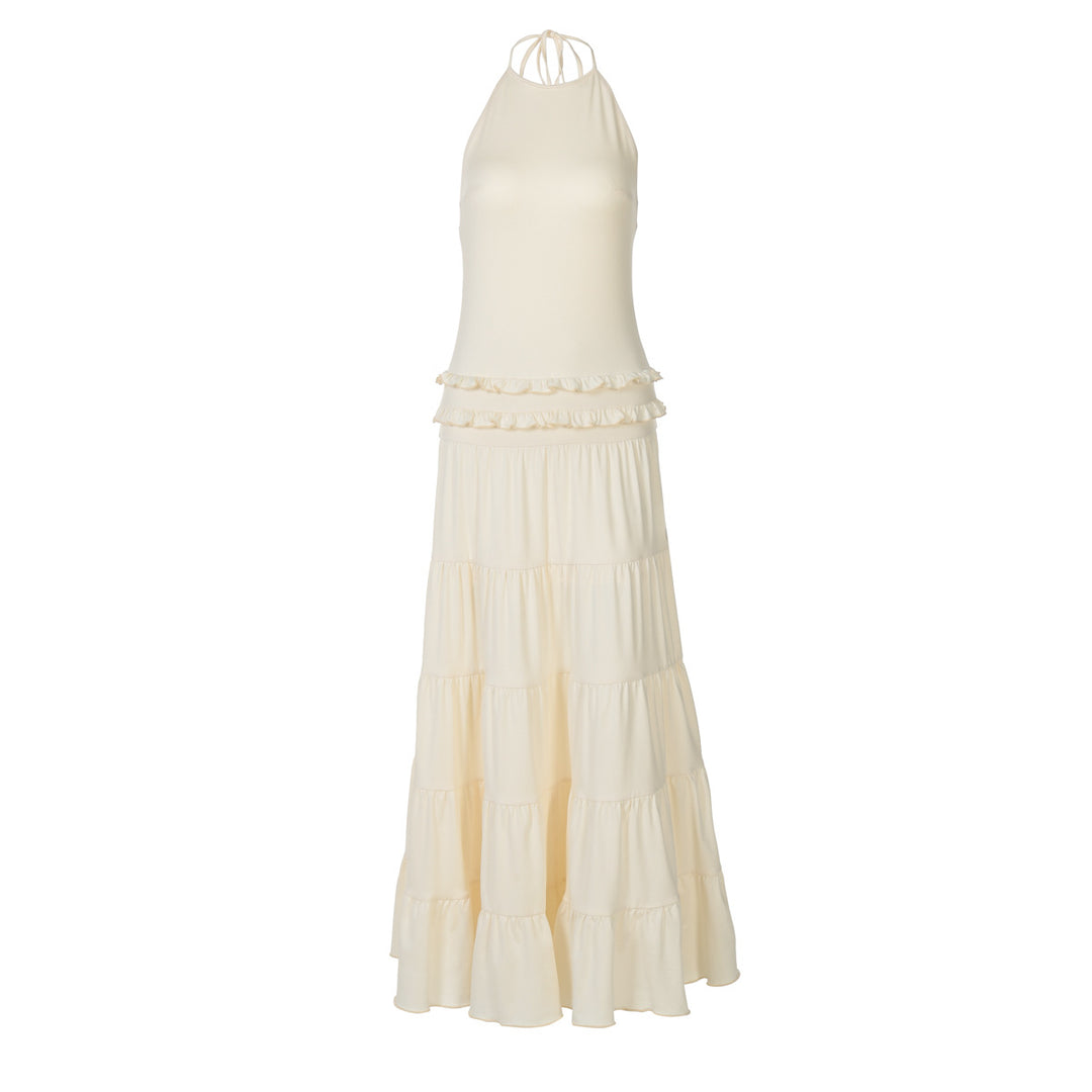 Damen Maxi-Kleid mit feinen Rüschendetails EB