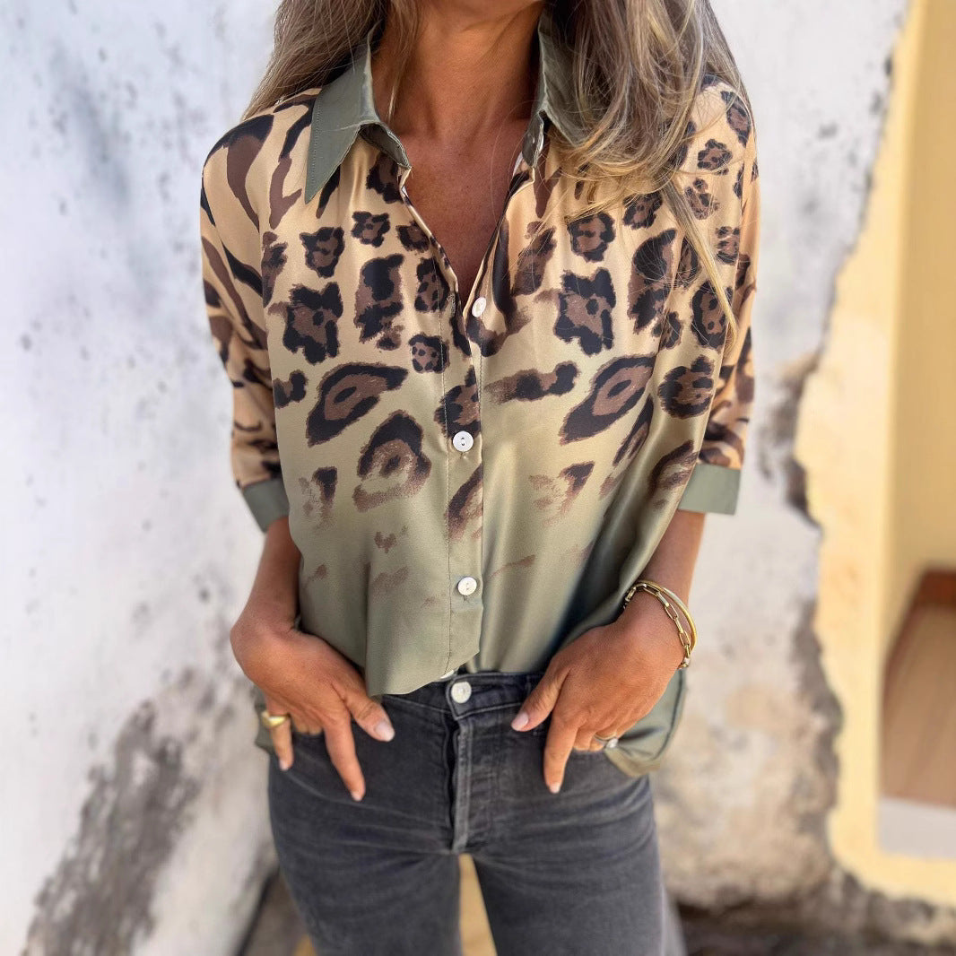 Damen Transparente Bluse mit animalischem Druck EB