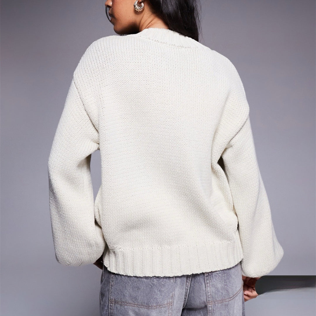 Damen Kurzgeschnittener Knopf-Cardigan mit Ballonärmeln und gerippter Blende EB