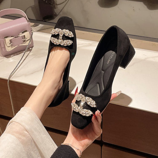 Damen Designer-Blockabsatzpumps mit Glitzerakzenten EB