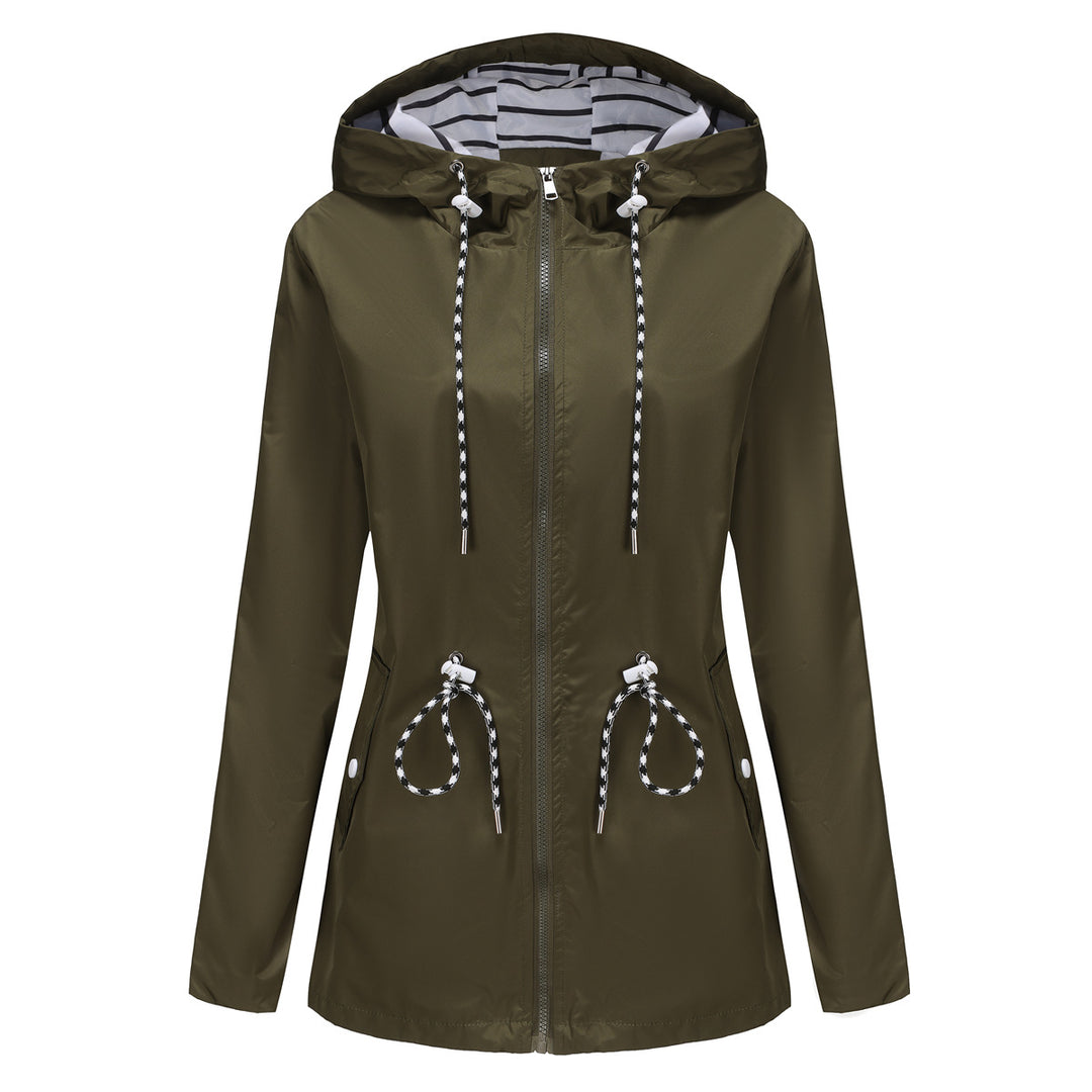 Damen nan leichte wasserdichte Parka Regenjacke mit Taillen-Kordelzug EB