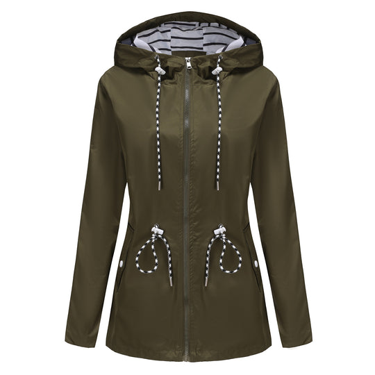 Damen nan leichte wasserdichte Parka Regenjacke mit Taillen-Kordelzug EB