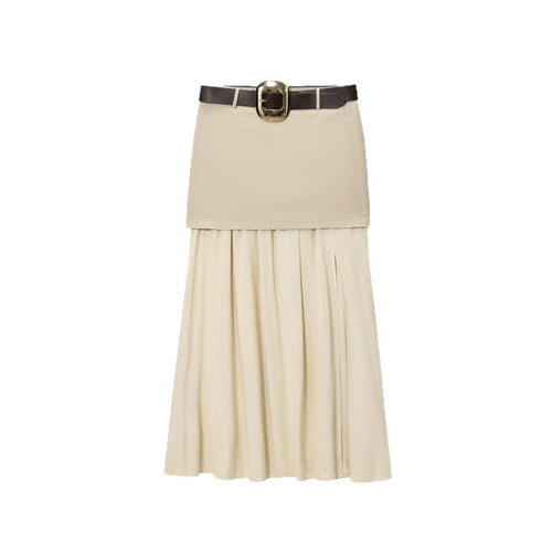 Damen Maxi-Rock mit Taillengürtel und Faltenwurf EB