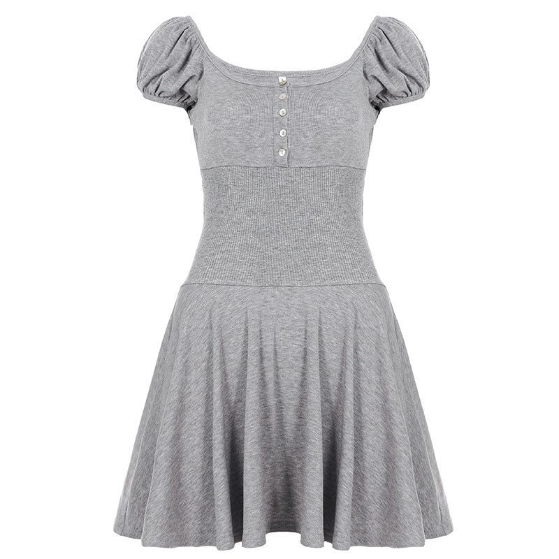 Damen Midi-Kleid mit Puffärmel-Design und figurbetontem Oberteil EB