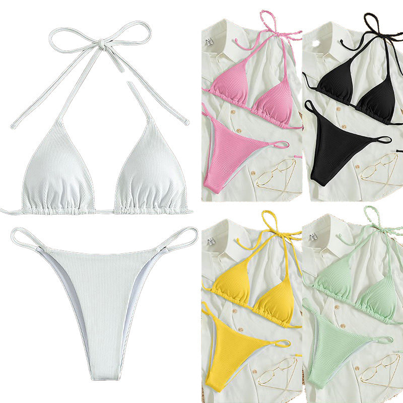 Damen Triangel-Bikini mit verstellbaren Bändern und rippierter Textur EB