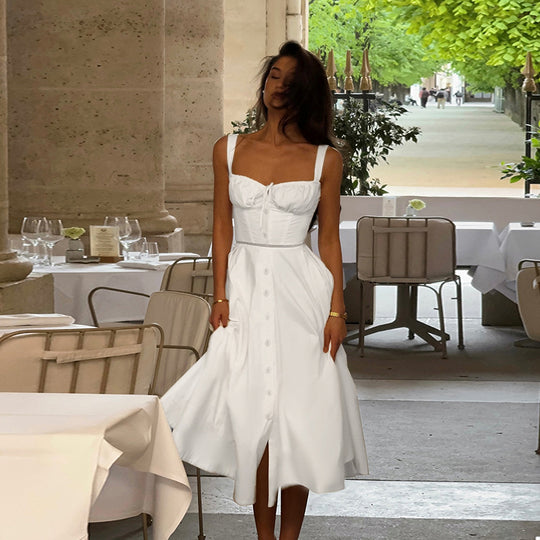 Damen Maxikleid mit Knopfverschluss und eleganter Raffung EB