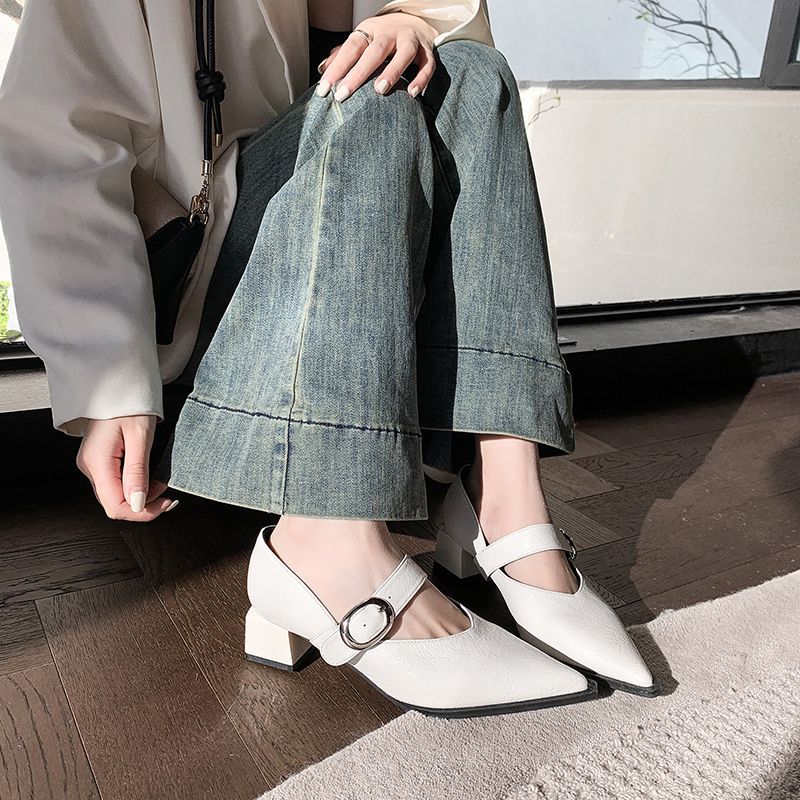 Damen elegante Slingback-Pumps mit breitem Riemen und blockiertem Absatz EB