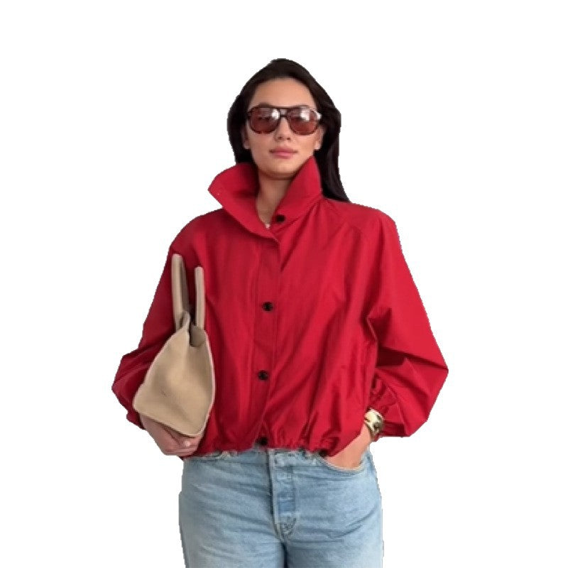 Damen Modische Kurzjacke mit hohem Kragen und elastischem Bund EB