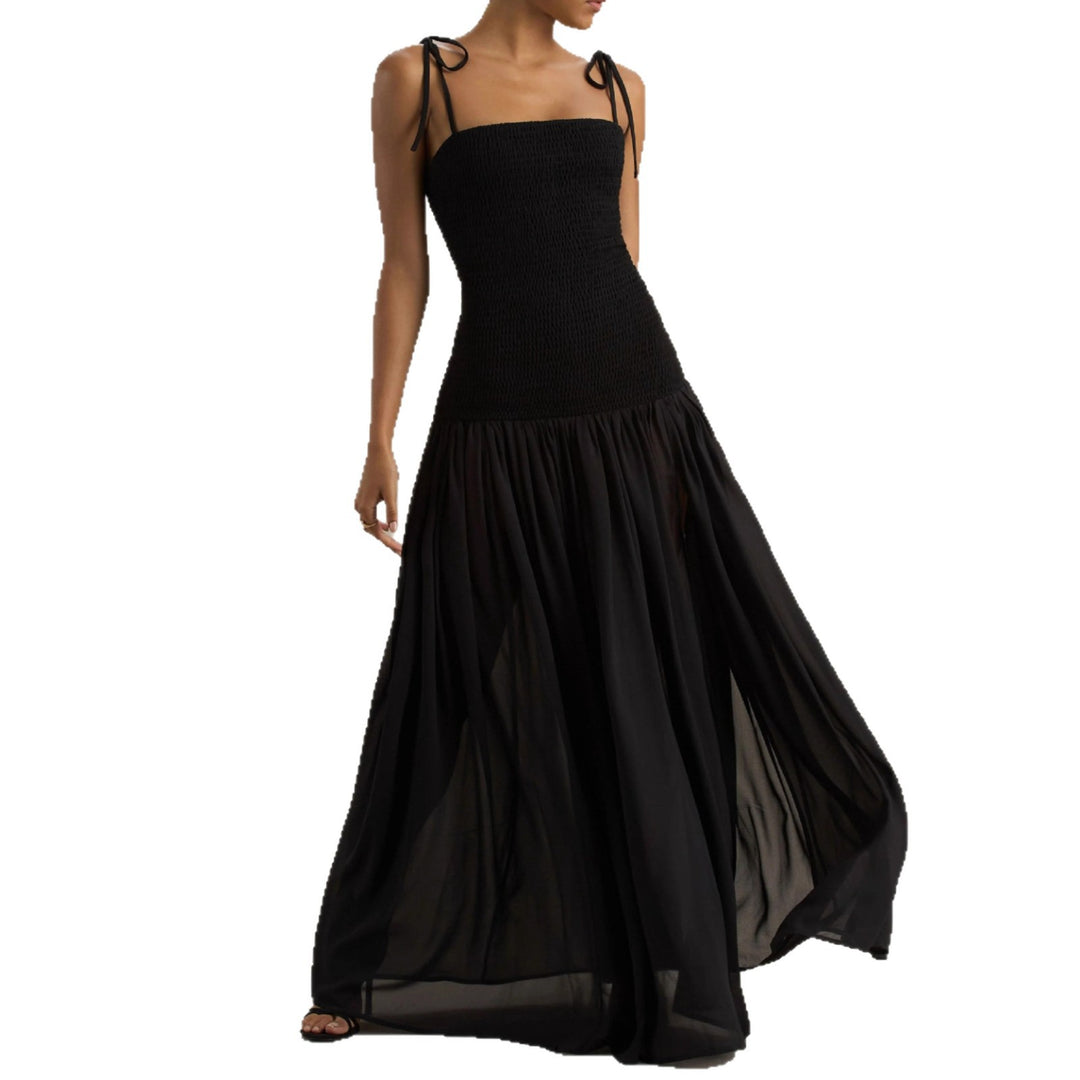 Damen Maxikleid mit einem eleganten, gerafften Oberteil und schwingendem Rock EB