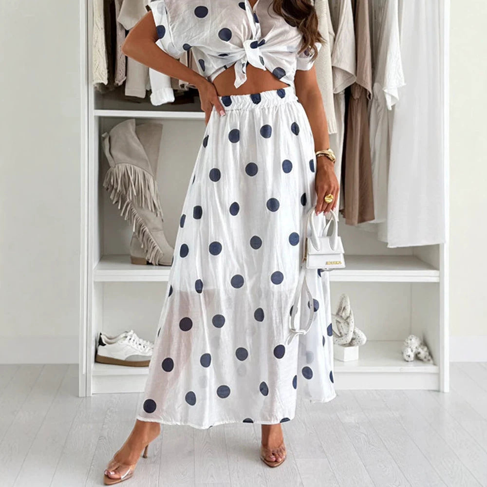 Damen lässiges Set aus luftiger Bluse und langer Plissee-Rock EB