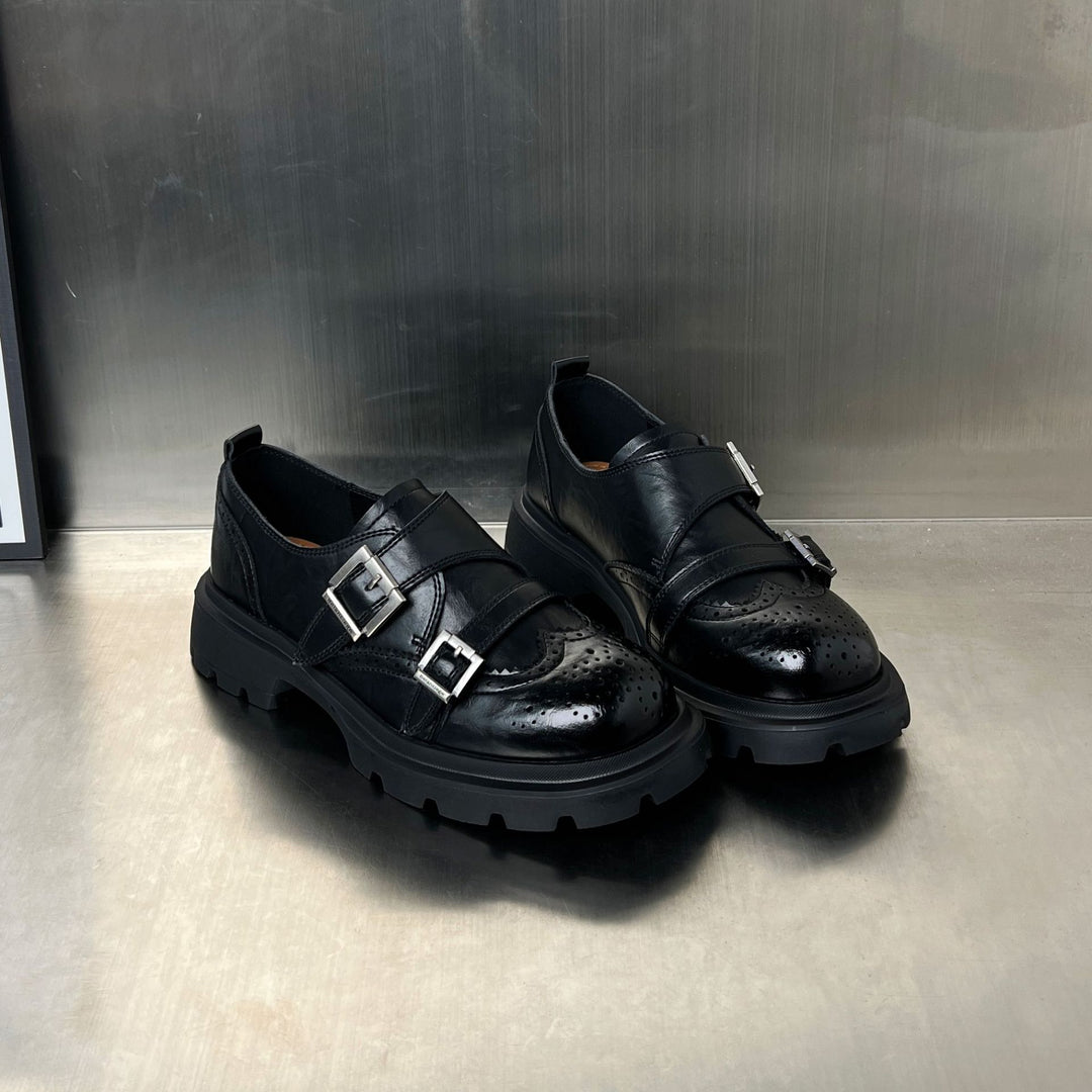 Damen Elegante Schnürschuhe mit modischen Schnallen und rutschfester Gummisohle EB