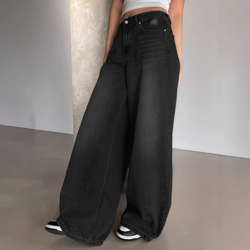 Damen Weite Denim-Hose mit hohem Bund und bequemer Passform EB