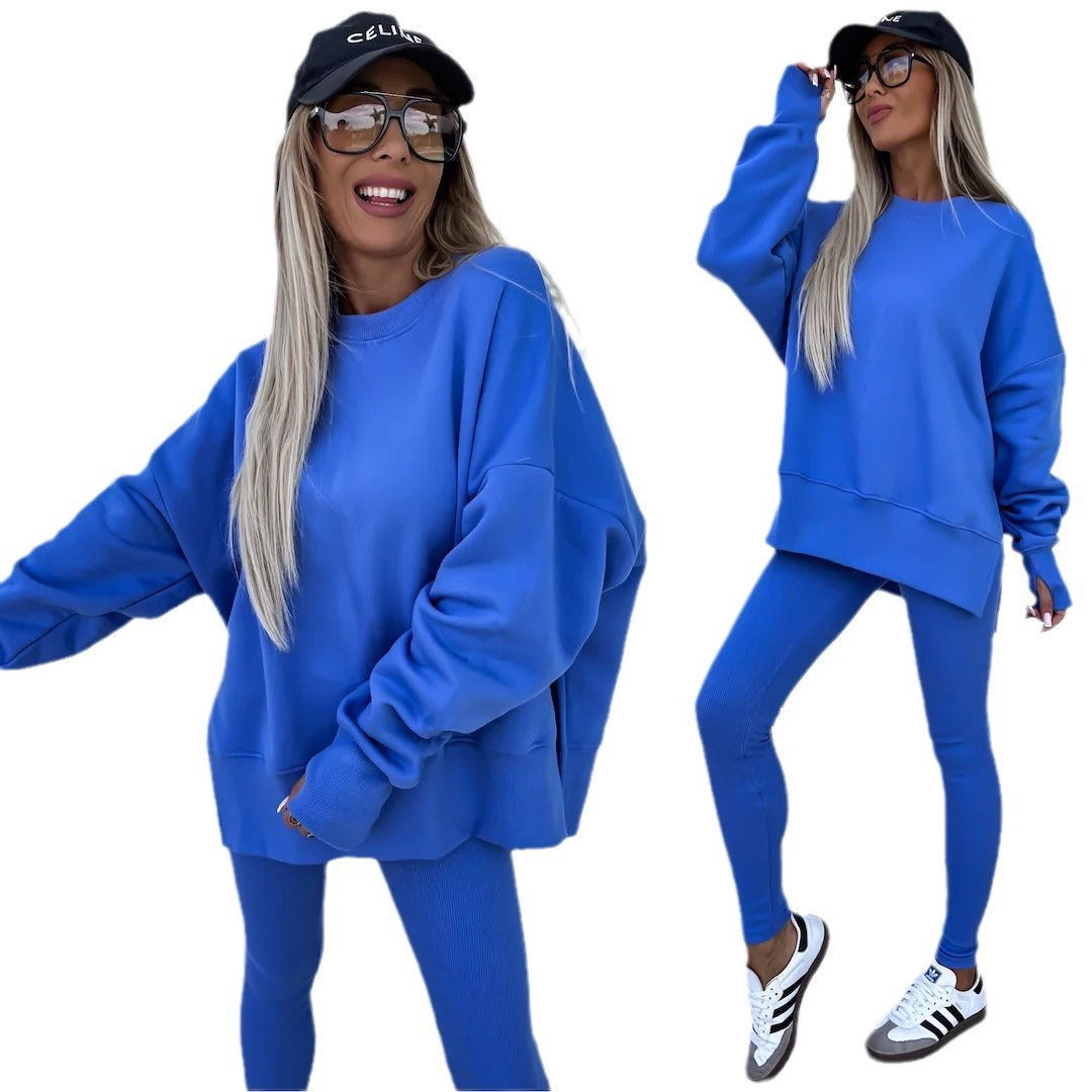 Damen nan Oversize Sweatshirt mit taillierten Rib-Leggings Set EB