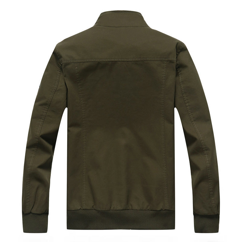 Herren Canvas-Bomberjacke mit kariertem Innenfutter, Stehkragen und Abzeichenapplikationen EB