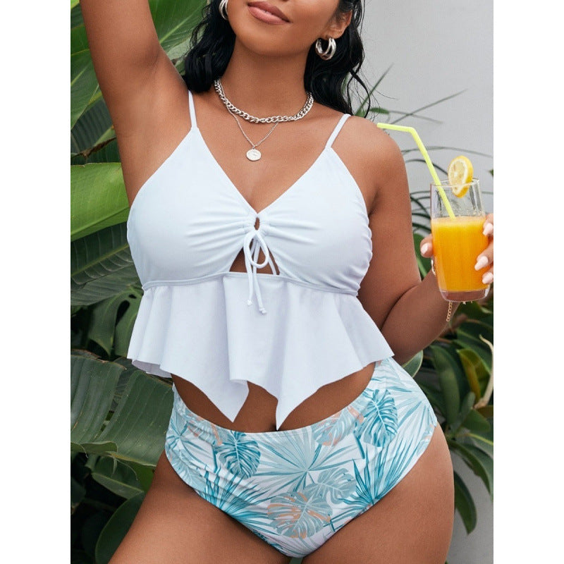 Damen Bikiniset mit modischem Volant und hohem Bund EB