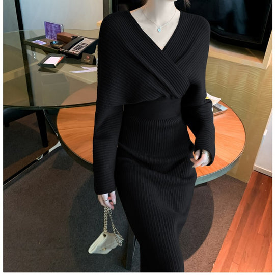 Damen Wickelkleid aus feiner Rippstruktur mit V-Ausschnitt EB