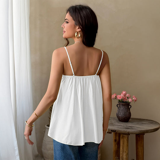 Damen V-Ausschnitt Tanktop mit floralen Spitzenapplikationen EB