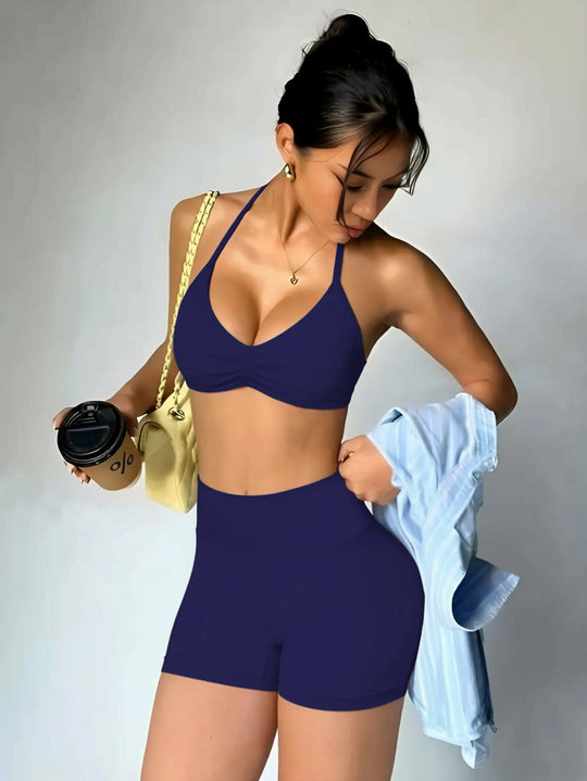 Damen Sportliches Bikini-Set mit hochgeschnittenen Shorts und elastischer Unterstützung EB