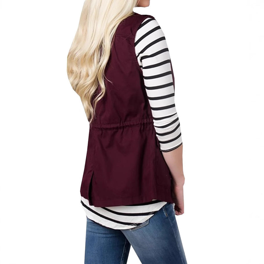 Damen nan Utility-Weste mit Tunnelzug, Kapuze und aufgesetzten Taschen EB