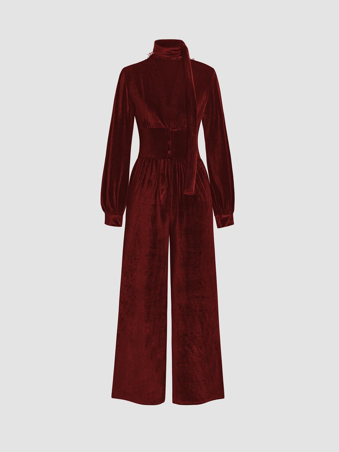 Damen eleganter Samt-Jumpsuit mit schickem Kragen und weitem Bein EB