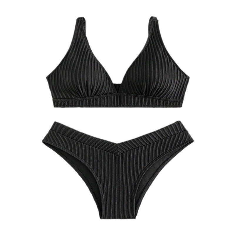 Damen Hochgeschnittenes Triangel-Bikini-Set mit strukturiertem Stoff EB
