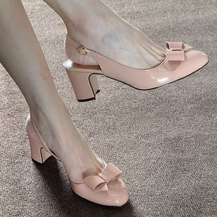 Damen elegante Sling-Pumps mit modischem Schleifendetail und bequemem Blockabsatz EB