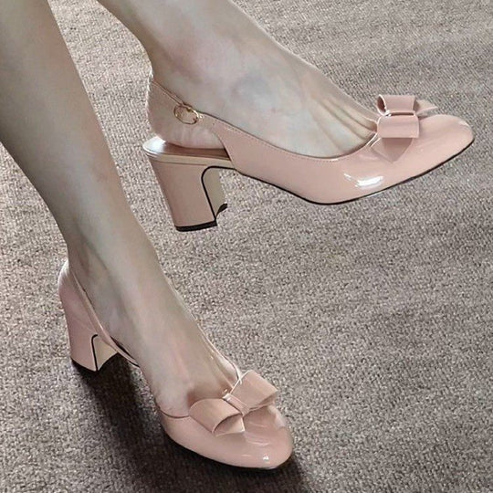 Damen elegante Sling-Pumps mit modischem Schleifendetail und bequemem Blockabsatz EB