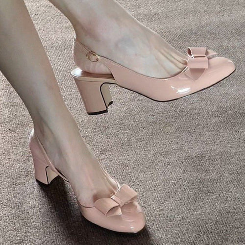 Damen elegante Sling-Pumps mit modischem Schleifendetail und bequemem Blockabsatz EB