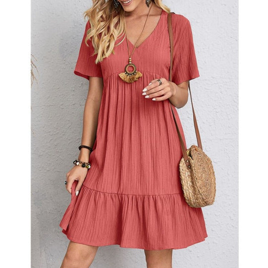 Damen Leichtes V-Ausschnitt Kleid mit schwingendem Rock EB