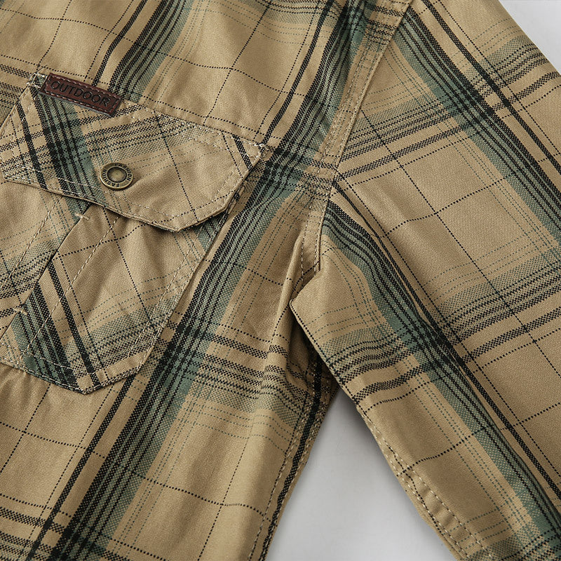 Herren  karriertes Baumwoll-Flanellhemd mit Brusttaschen und klassischer Knopfleiste EB