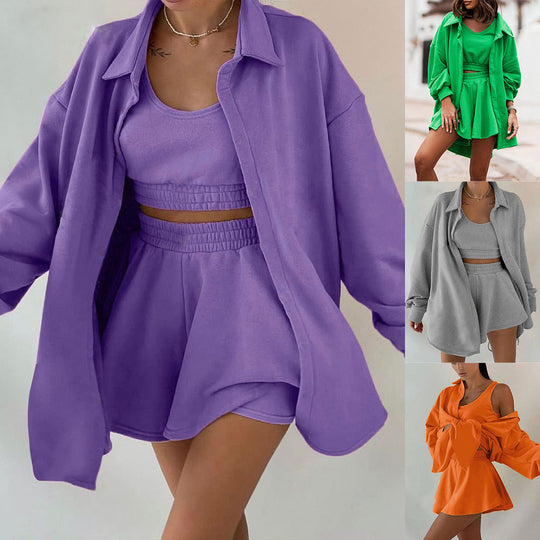 Damen lässiges Sweat-Outfit mit oversize Jacke und Shorts EB
