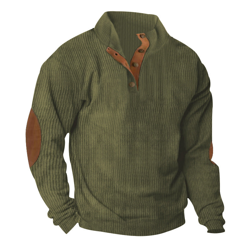 Herren nan gerippter Strickpullover mit Stehkragen und dekorativen Ellenbogenpatches EB