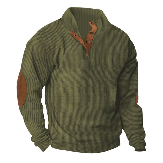 Herren nan gerippter Strickpullover mit Stehkragen und dekorativen Ellenbogenpatches EB