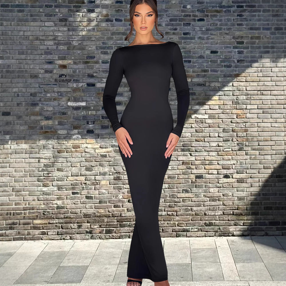 Damen Figurumspielendes Maxikleid mit langem Arm und elegantem Schnitt EB