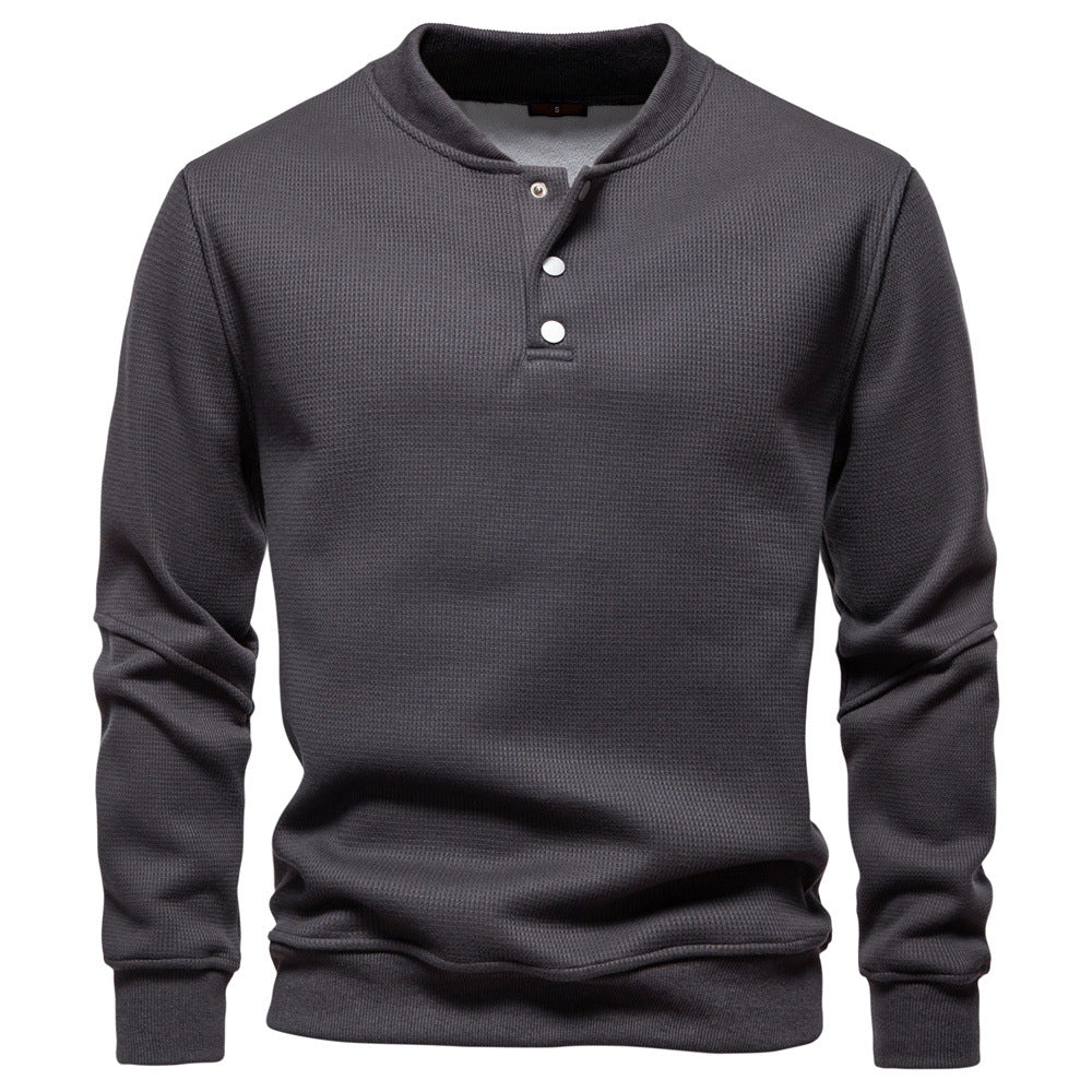 Herren Langarm-Pullover mit Knopfleiste und strukturiertem Gewebe EB