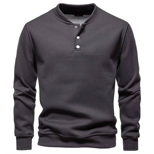 Herren Langarm-Pullover mit Knopfleiste und strukturiertem Gewebe EB