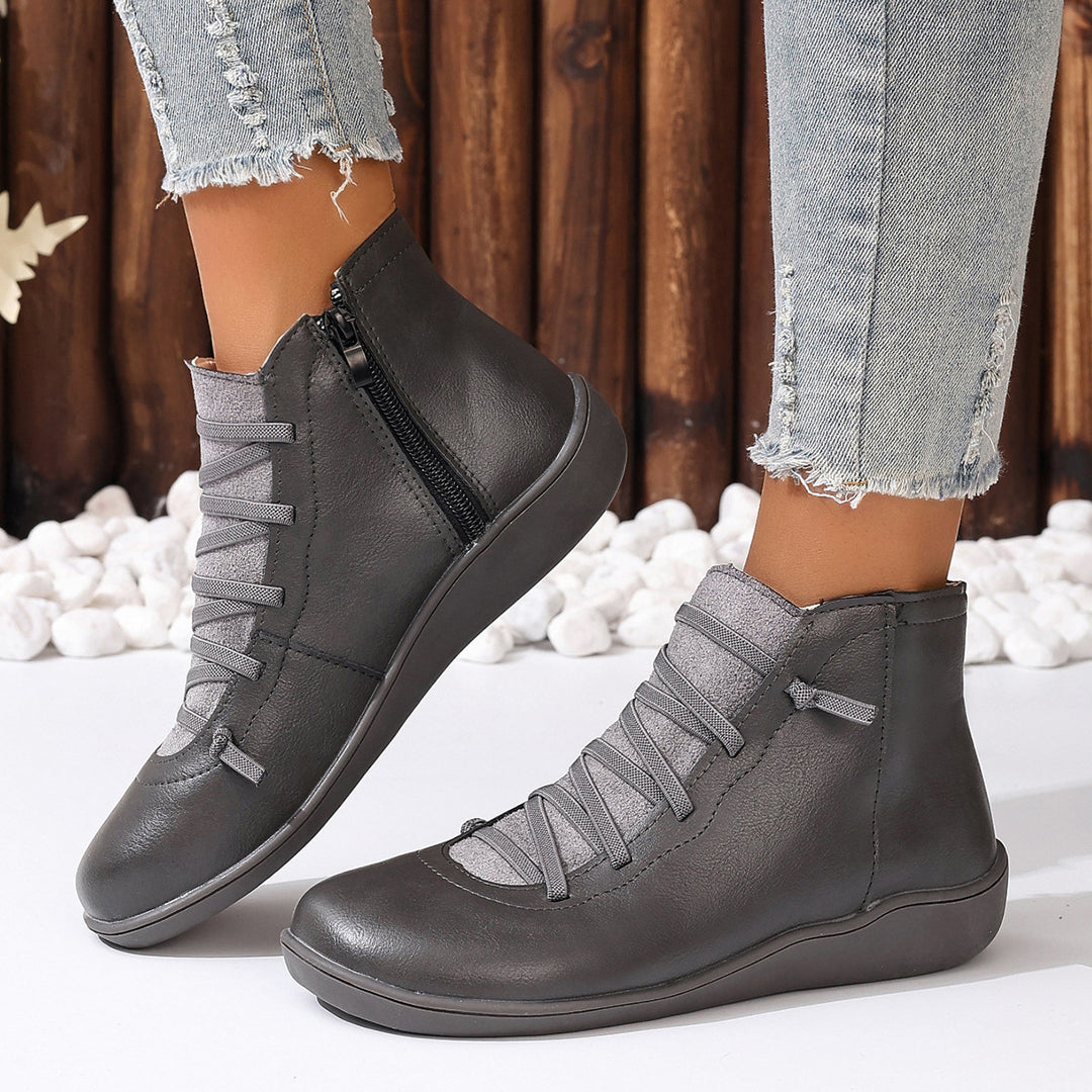 Damen nan sportliche knöchelhohe Schnürstiefelette mit seitlichem Reißverschluss und flexibler Gummisohle EB