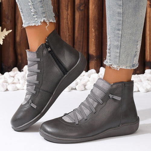 Damen nan sportliche knöchelhohe Schnürstiefelette mit seitlichem Reißverschluss und flexibler Gummisohle EB