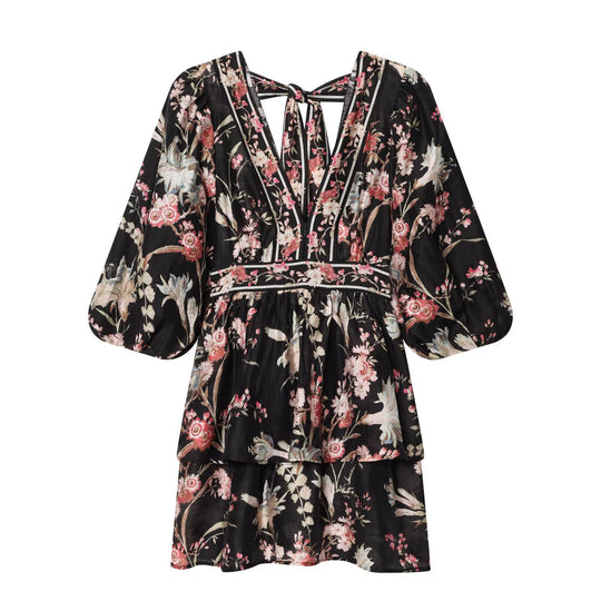Damen Boho-Kleid mit voluminösen Ärmeln und romantischem Blumenmuster EB