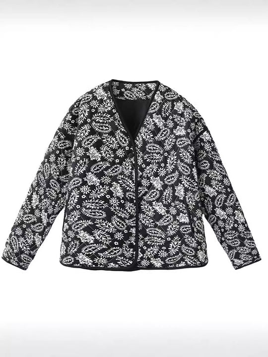 Damen gesteppte Herbstjacke mit einzigartigem floralen Muster und praktischen Taschen EB