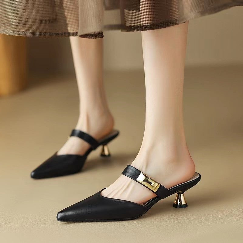 Damen elegante Slingback-Mules mit dekorativem Riemen EB