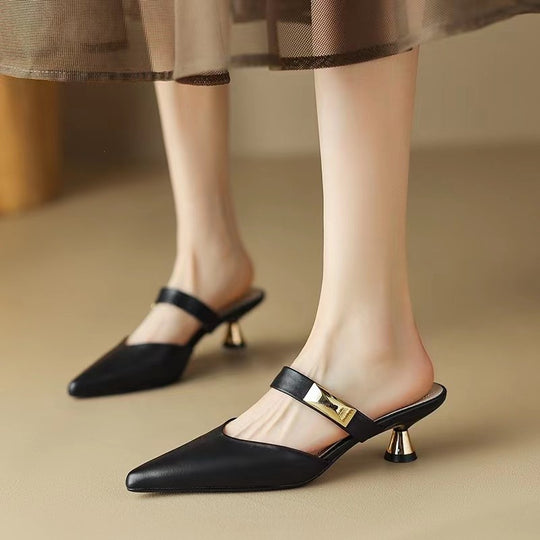 Damen elegante Slingback-Mules mit dekorativem Riemen EB
