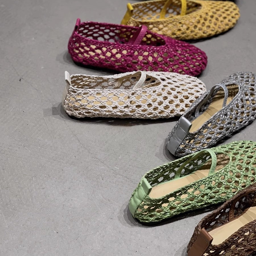 Damen Netz-Ballerinas mit elastischem Riemen und luftiger Oberflächenstruktur EB