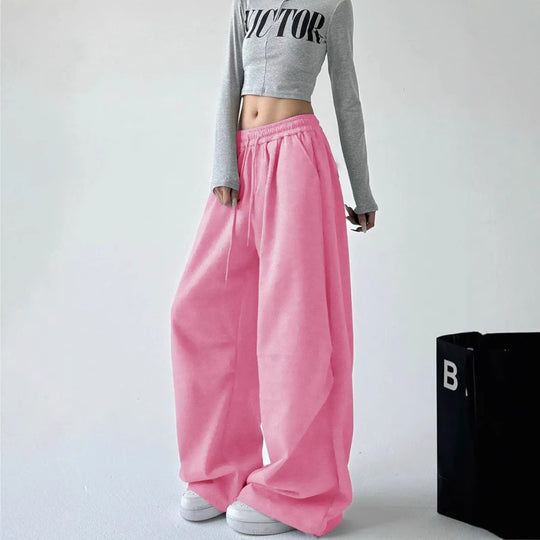 Damen nan weite taillenhohe Loungehose aus weichem Baumwollmix mit Tunnelzug und Seitentaschen EB