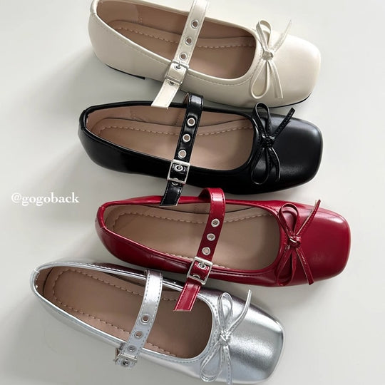 Damen Ballerinas mit dekorativem Schleifenakzent und verstellbarem Riemen EB