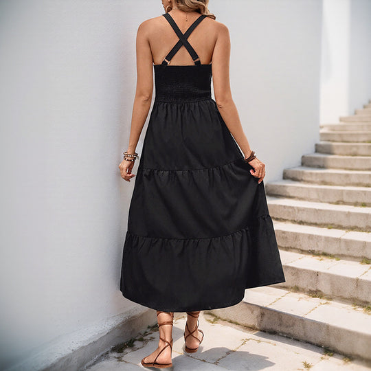 Damen Maxikleid mit elegantem V-Ausschnitt und seitlichem Schlitz EB