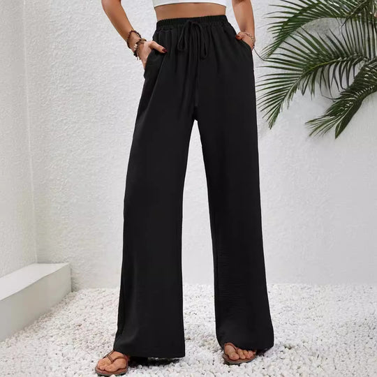 Damen Bequeme leichte Palazzo-Hose mit elastischem Bund und praktischen Taschen EB