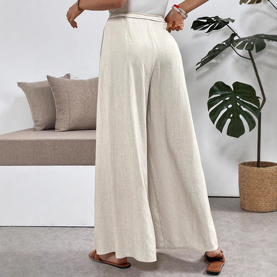 Damen Weit geschnittene Leinenhose mit verstellbarem Bund EB